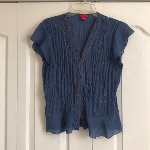 Sunny Leigh Crinkle Crepe Eyelet Button Down Top